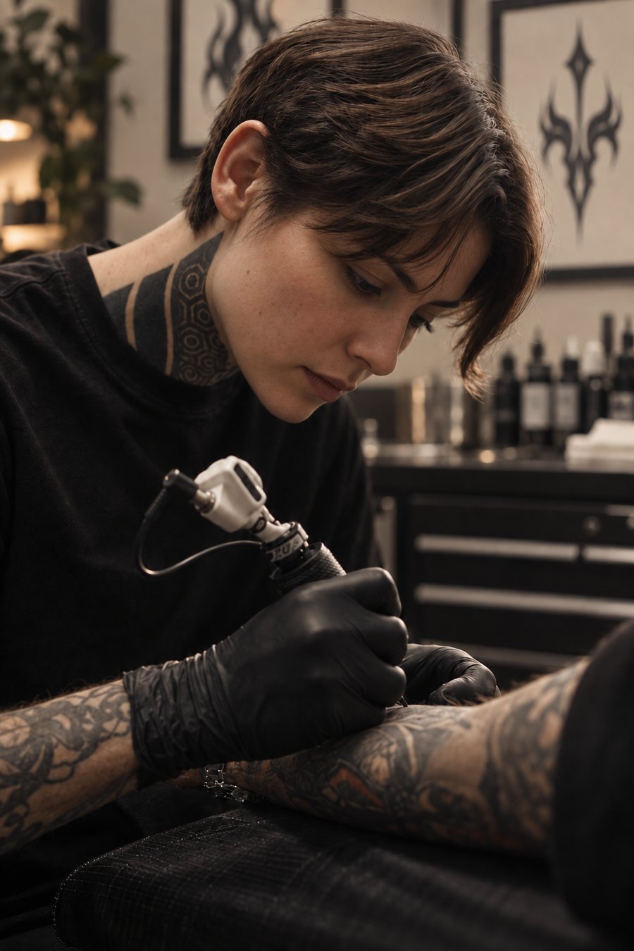 Nova tattooing fine line work at Subleink Tattoo Shop Art Gallery