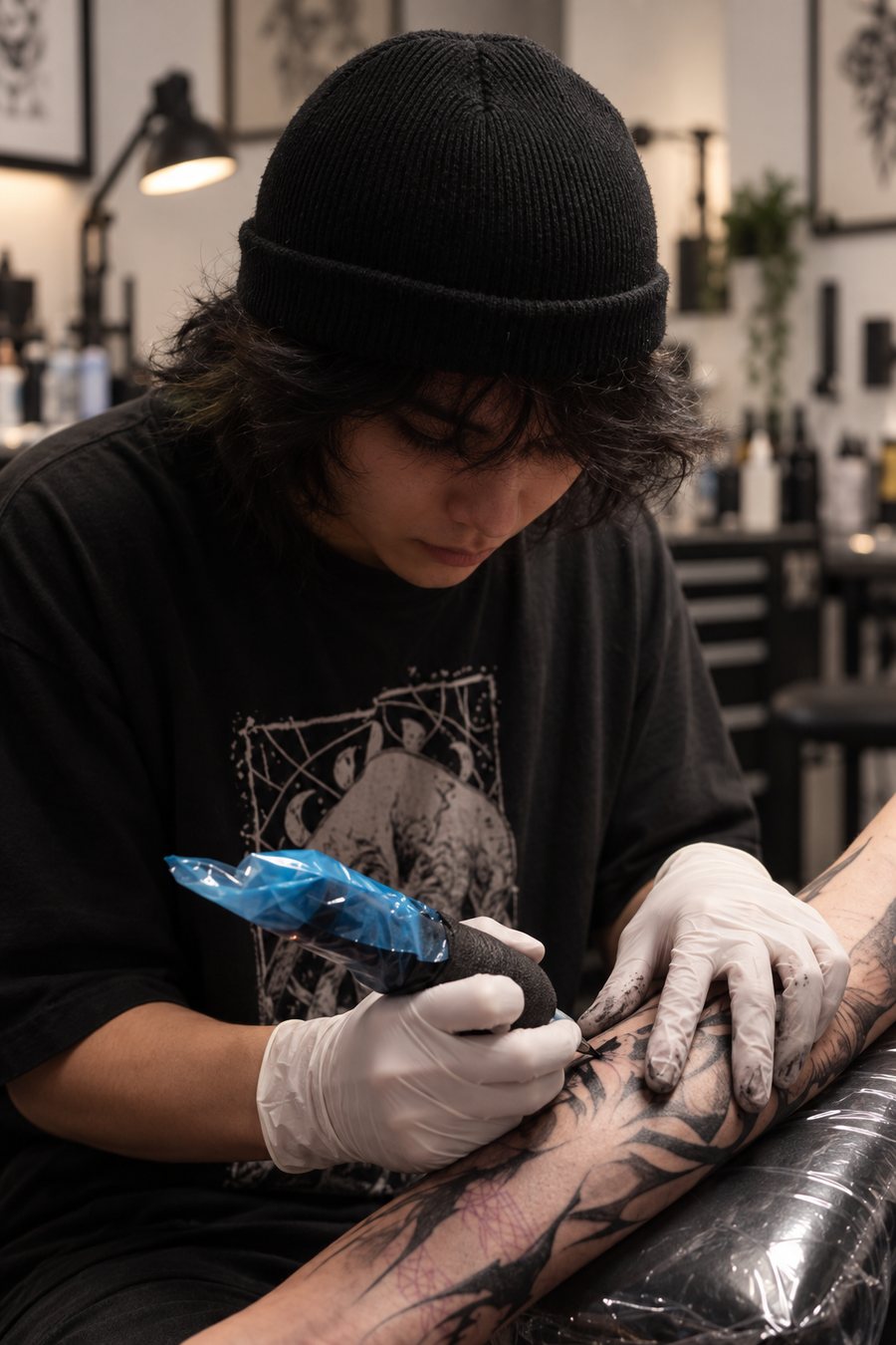 Siho tattooing blackwork at Subleink Tattoo Shop Art Gallery
