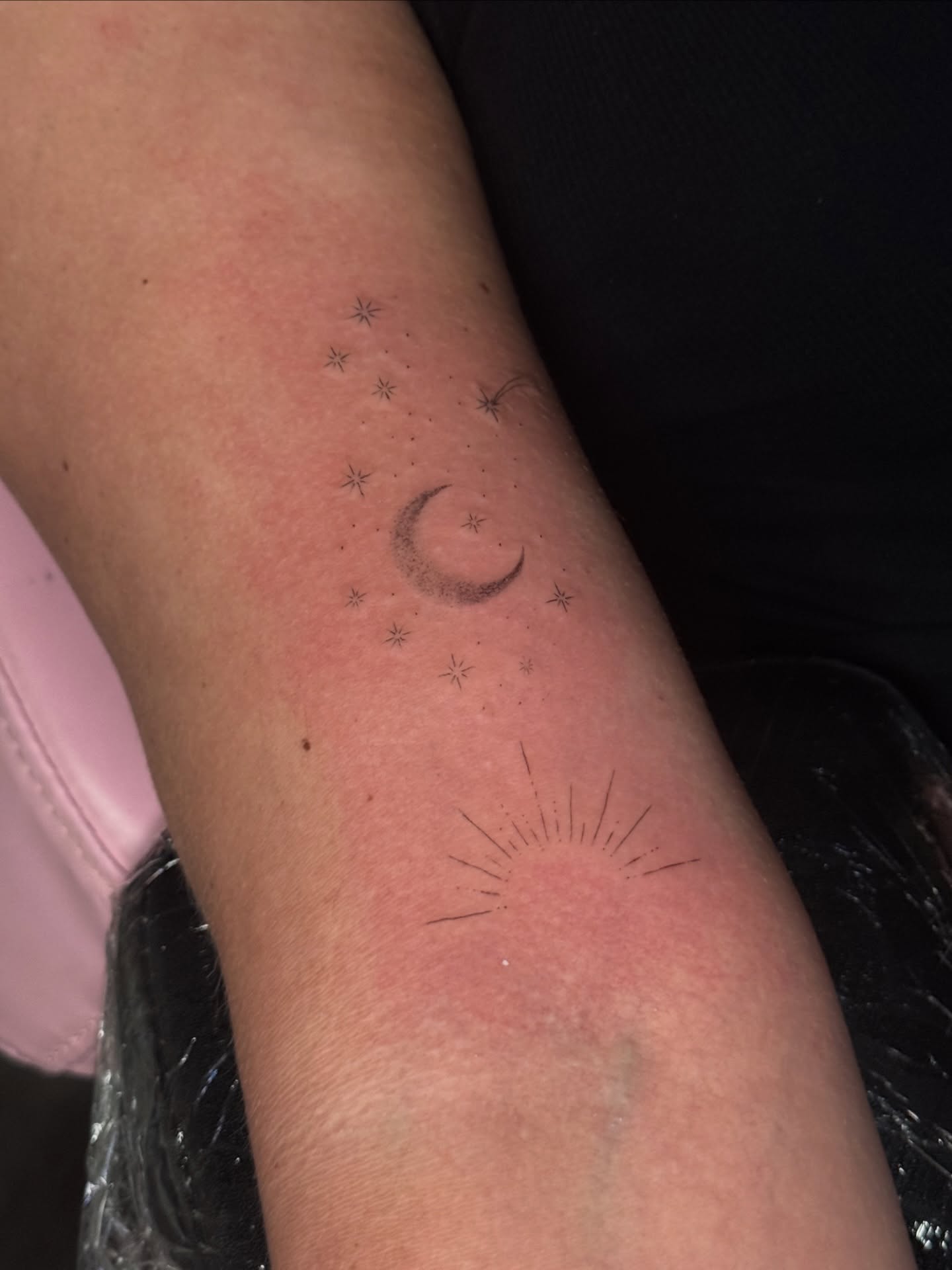 Celestial fine line style tattoo example by Nova